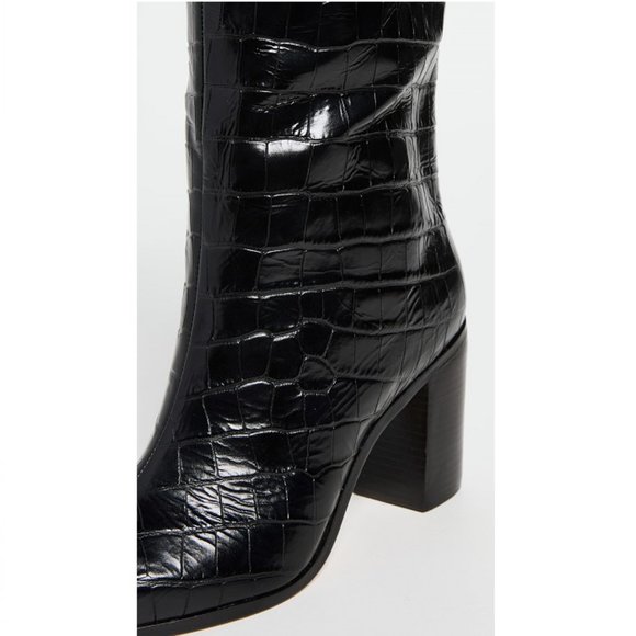 SCHUTZ Analeah Boots Sz 7 NEW Crocodile Cowboy Patent Leather Black Western - Picture 4 of 4